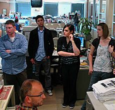 USU journalism students at SL-Trib newsroom