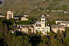USU campus photo, Old Main and Eccles Business Building
