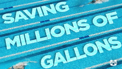 Image shows a pool and reads: Saving Millions of Gallons