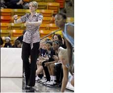 USU Women's Basketball coach in action