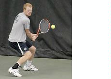 Aggie tennis, Jakob Asplund in action