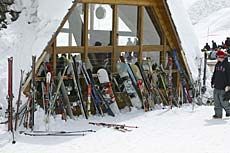 skis and lodge at Beaver Mountain