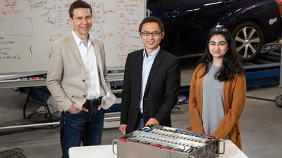 USU researchers Hongjie Wang (center); Regan Zane; and Marium Rasheed.