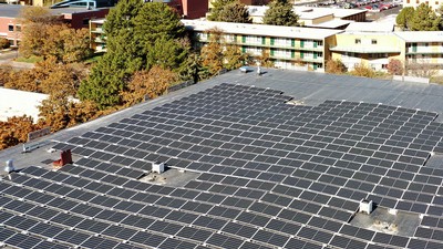 USU’s only rooftop top solar panels on Gateway Parking Terrace.
