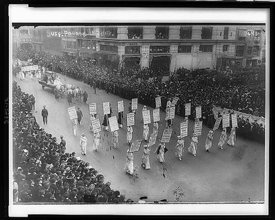 Suffragists marching, probably in New York City in 1915. Library of Congress.