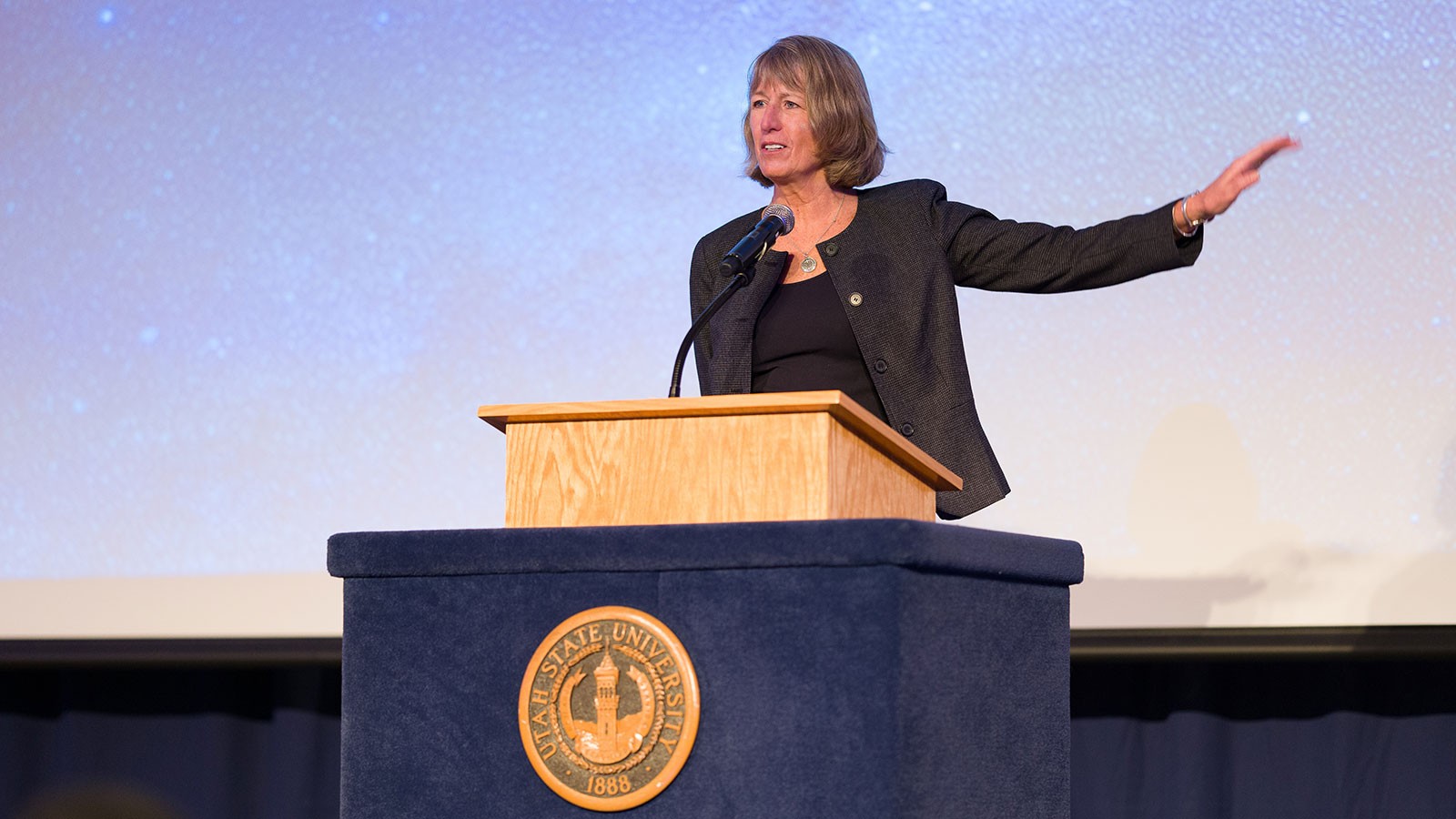 Noelle E. Cockett delivers the 2022 State of the University address at Utah State University.