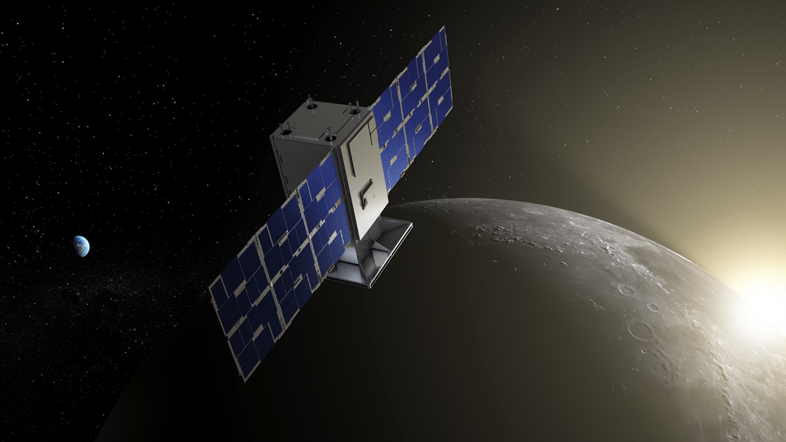 A satellite above the moon.