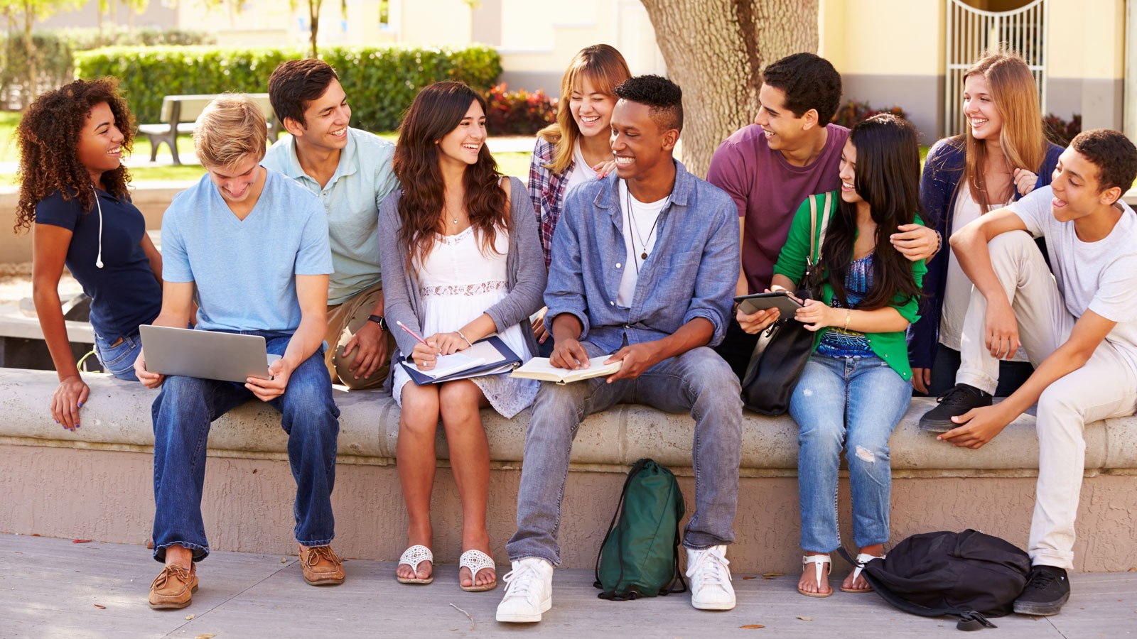 Students studying on a school campus.