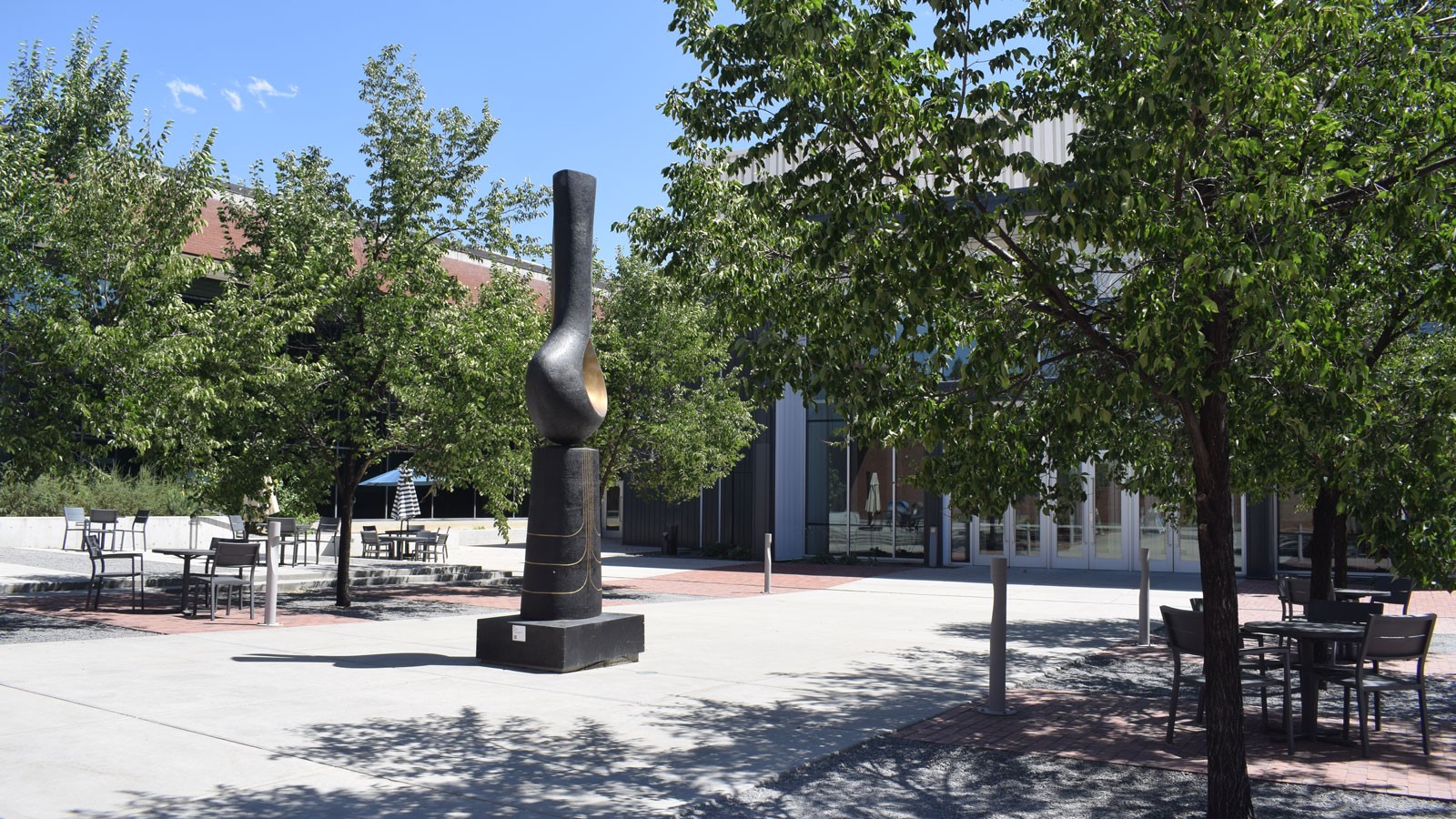 A sculpture outside the Daines Concert Hall.