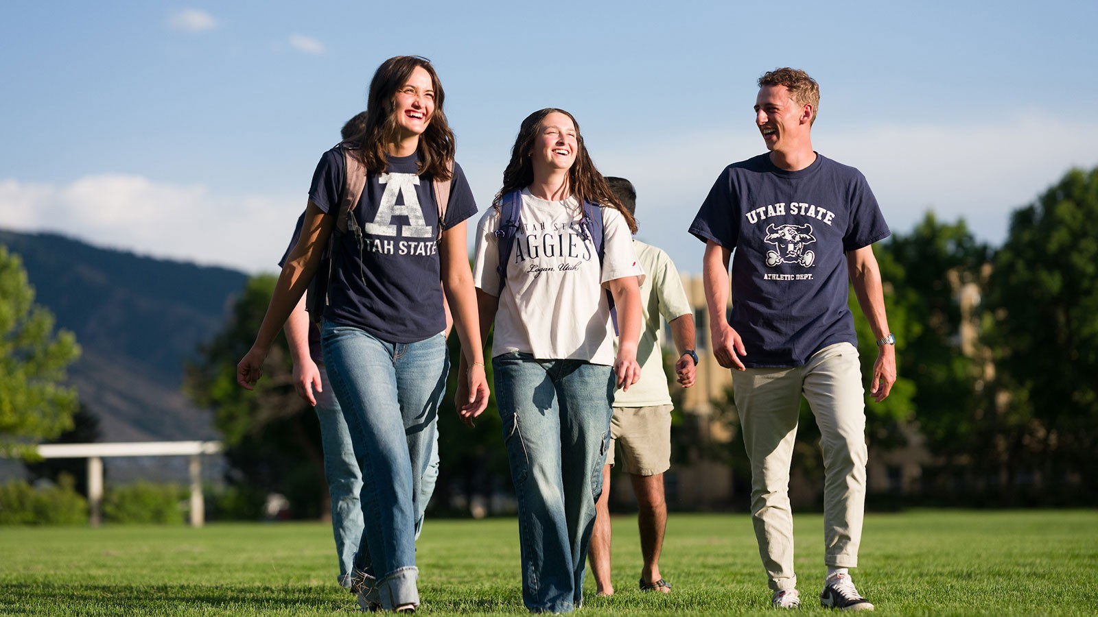 Students wearing USU apparel.
