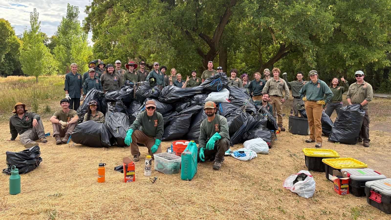 Trash pickup volunteers posing for a group photo.