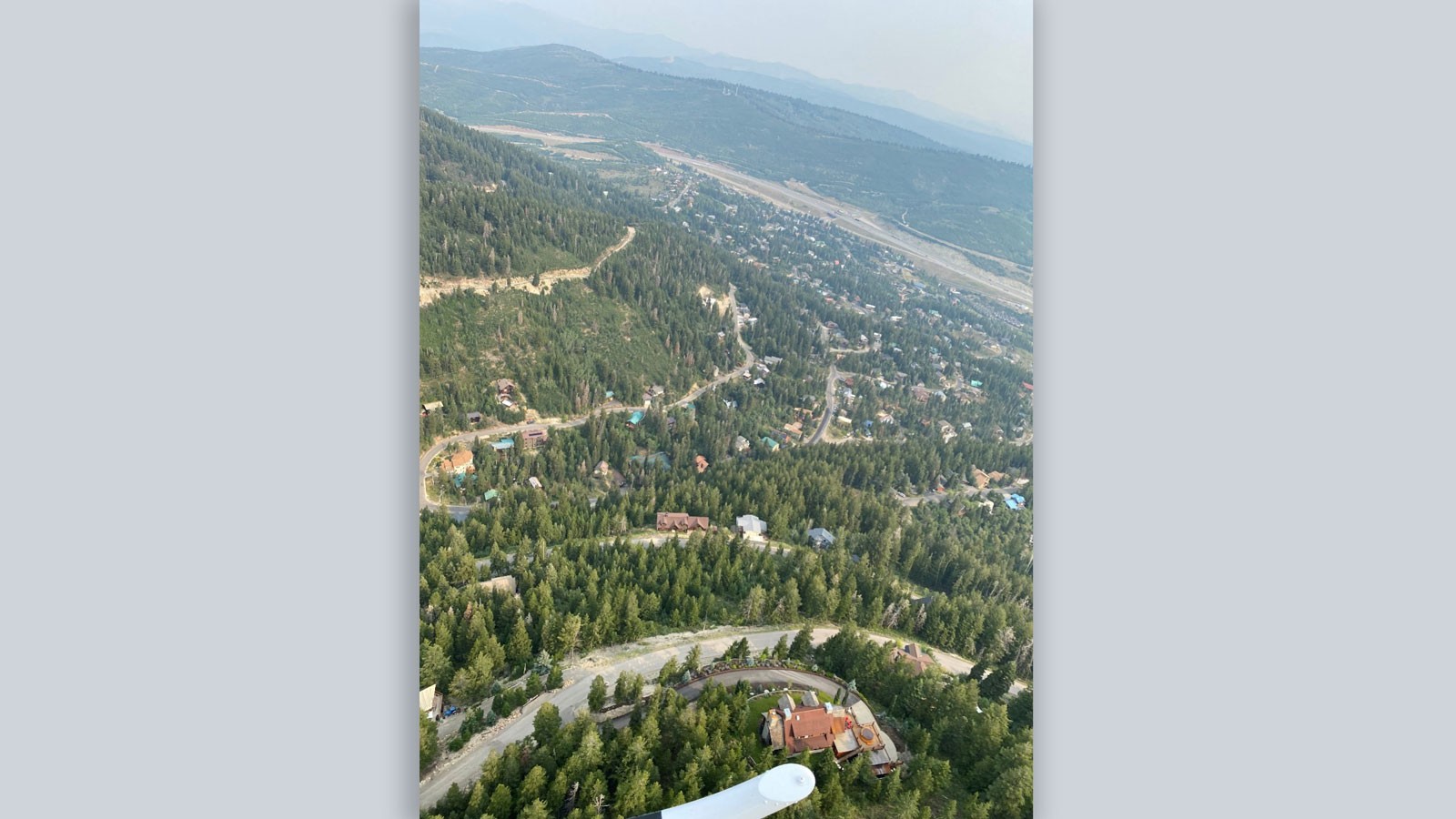 An aerial view of houses on a hillside in Summit County.