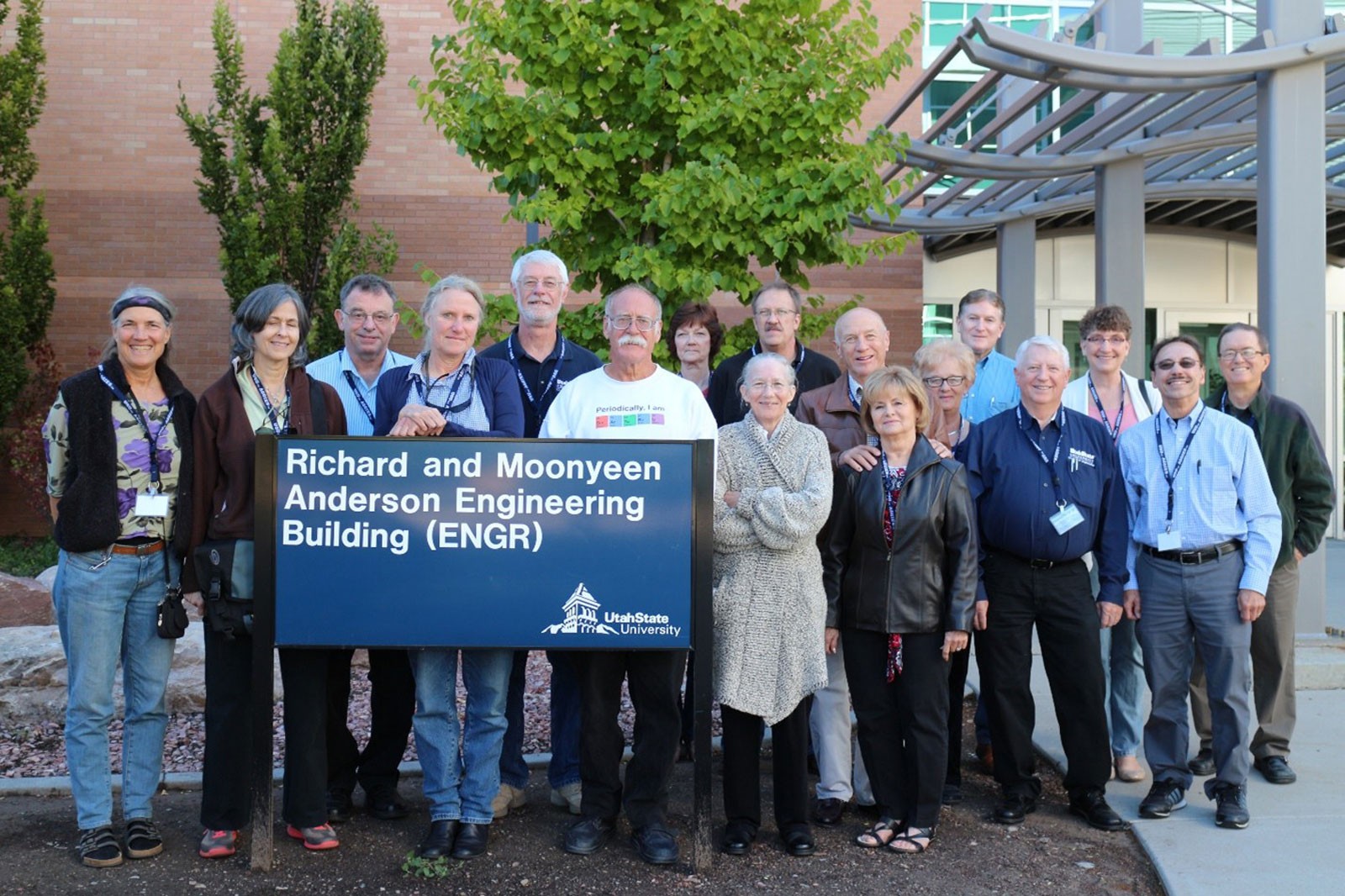 A group photo at the Engineering Building on USU's Logan campus.