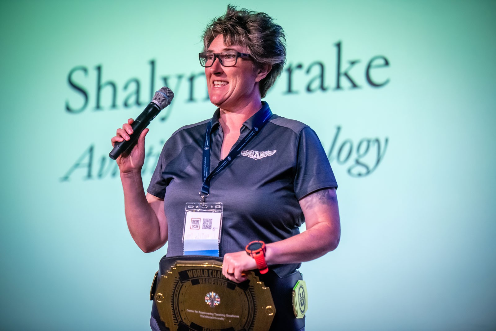 Shalyn Drake speaking at a conference.