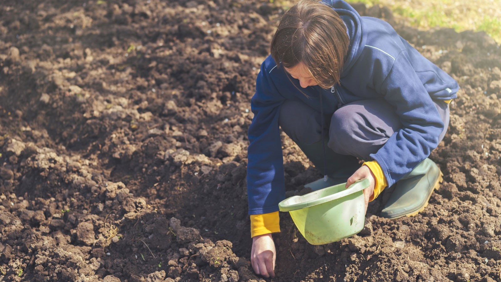A person planting a garden.