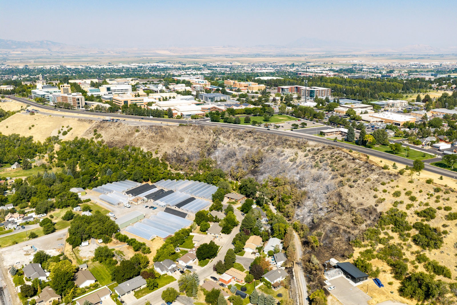 Burnt hillside near the USU Logan campus.