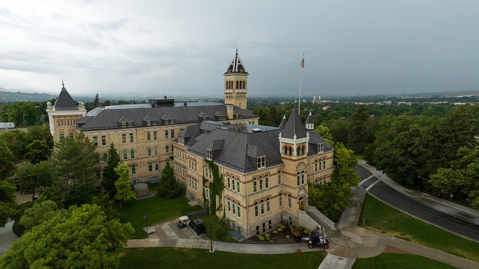 Old Main in cloudy weather.