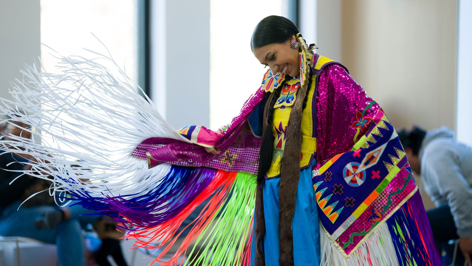 A Native American powwow dancer.