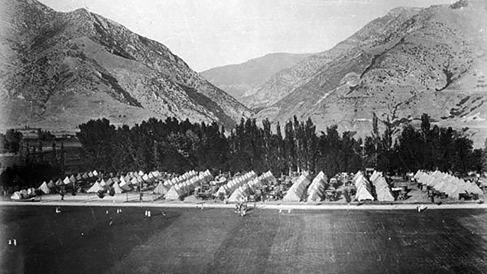 Tents on USU's Quad looking east in the 1920s.
