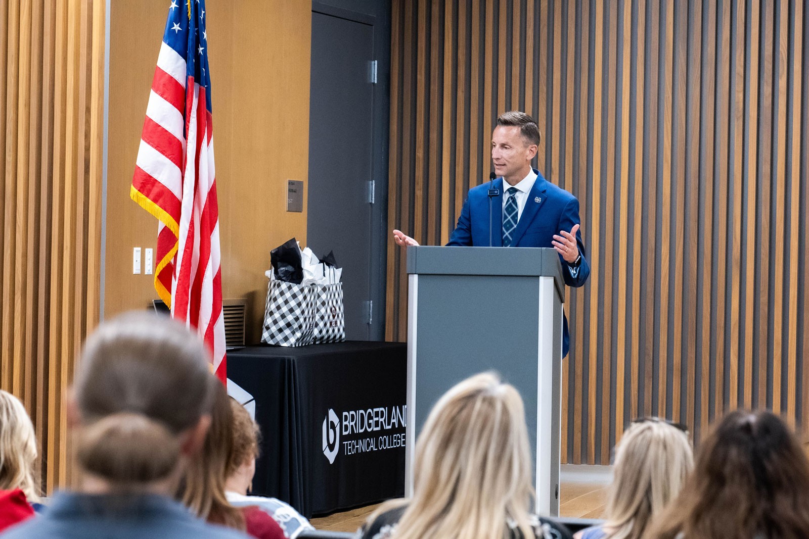 Brad Mortensen speaking at an event at BTECH.