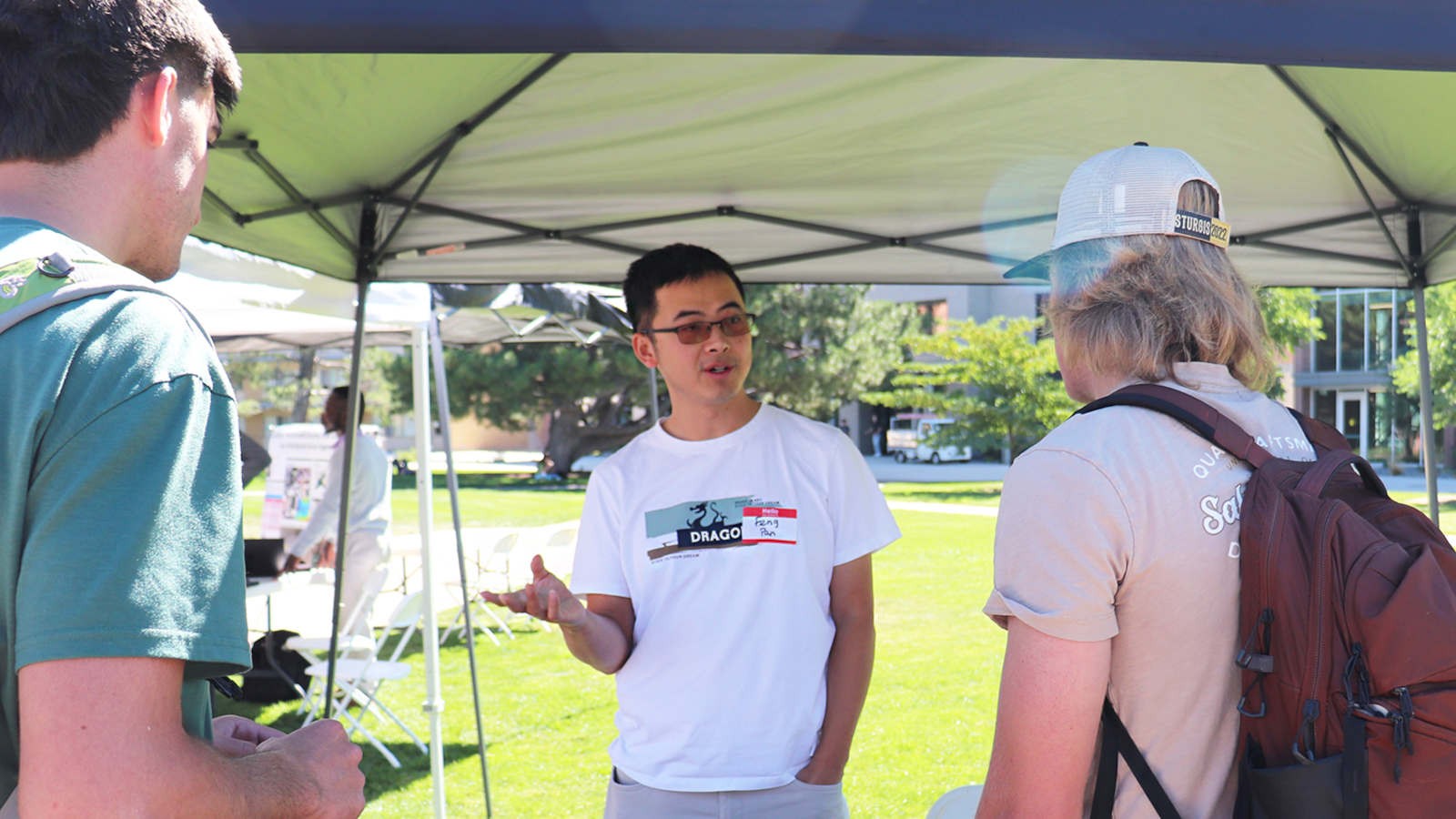 Feng Pan at a recruitment fair.