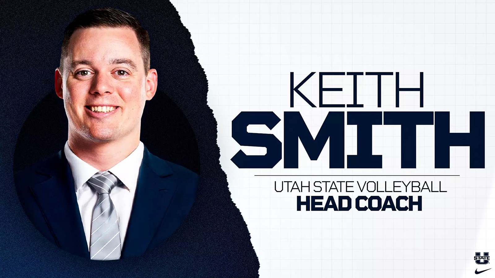 Graphic announcing Keith Smith as USU's new volleyball coach