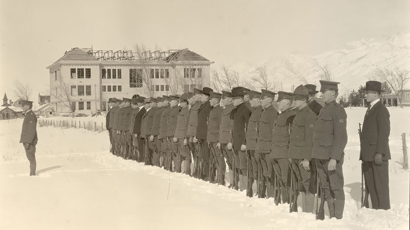 ROTC military formation on the Quad, 1918.