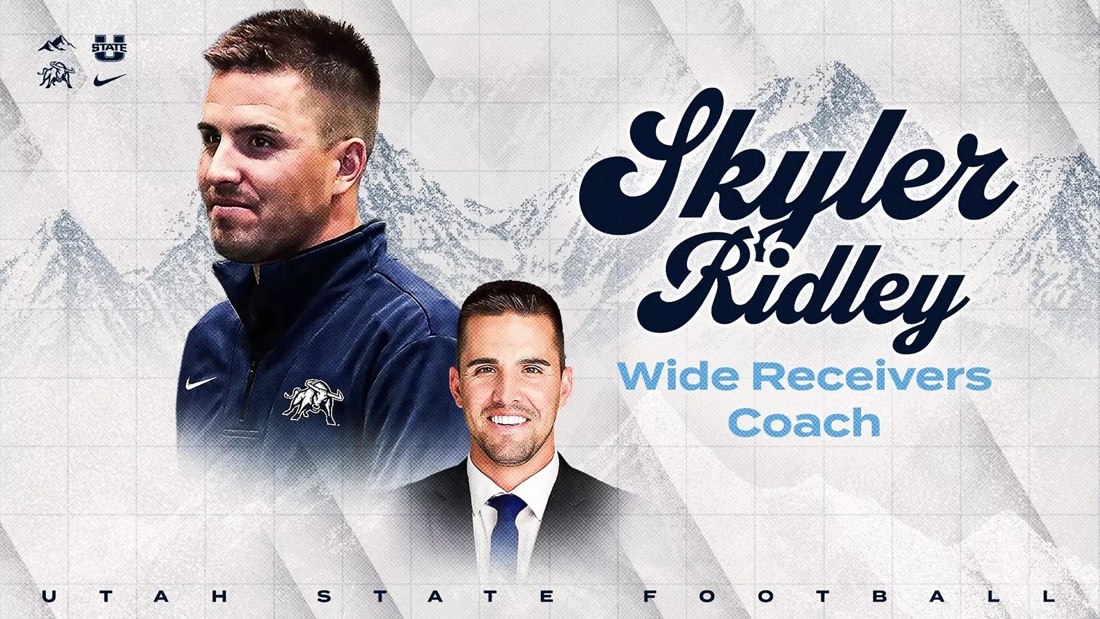Graphic announcing Skyler Ridley as USU's new football wide receivers coach