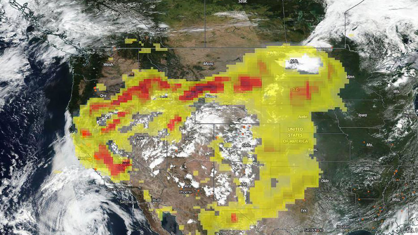 NOAA-NASA satellites tracked aerosols over the U.S. from California fires in late August 2020.