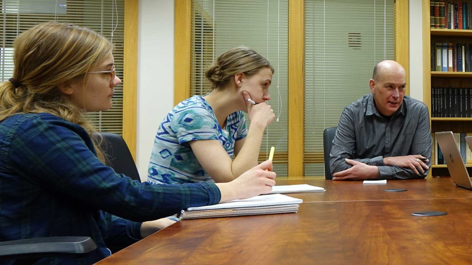 Maddie Waddoups discusses global issues with Sarah Porter and Colin Flint.