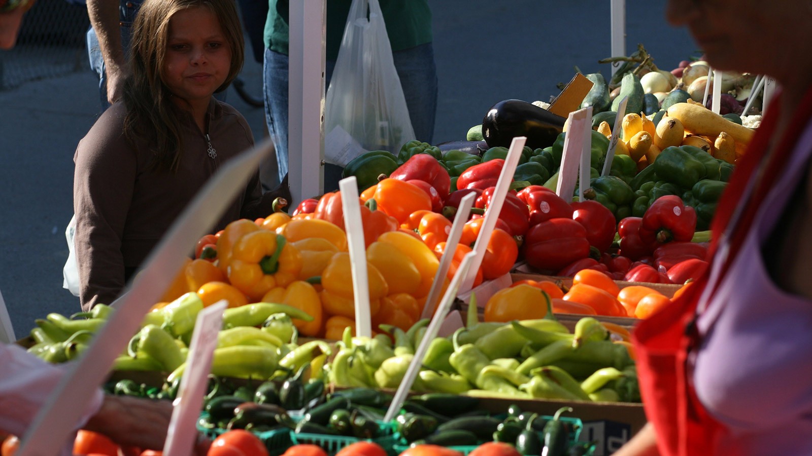 Farmer's market with a produce stand.