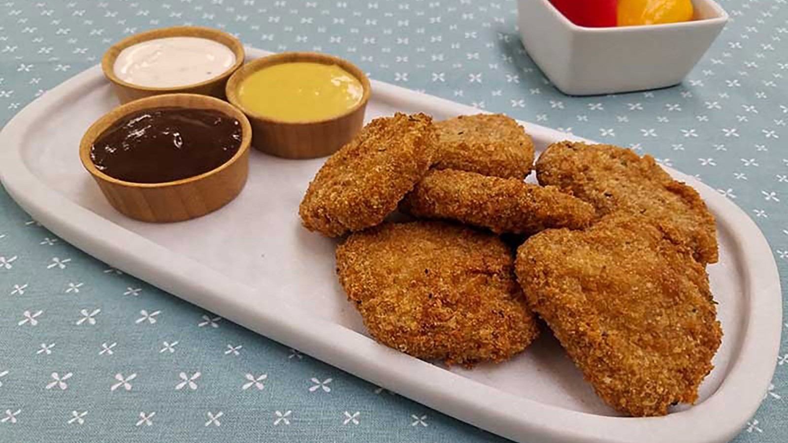 “Moogets,” a paneer cheese-based, chicken-flavored nugget.