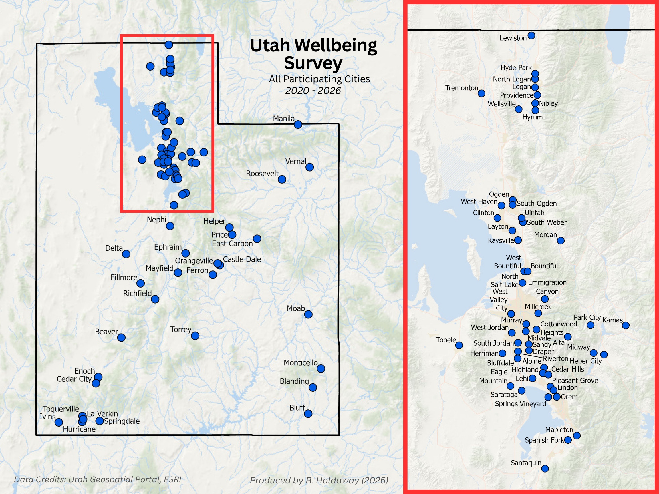 Participating 2026 Cities: Alpine, Beaver, Blanding, Bluff, Bountiful, Cedar City, Cedar Hills, Clinton, Cottonwood Heights, Delta, Draper, East Carbon, Emigration Canyon, Heber, Helper, Herriman, Hyde Park, Hyrum, Ivins, La Verkin, Layton, Lehi, Logan, Mapleton, Midvale, Midway, Millcreek, Monticello, Nephi, Nibley, North Salt Lake, Ogden, Orem, Park City, Pleasant Grove, Price, Providence, Sandy, Saratoga Springs, South Jordan, South Ogden, Spanish Fork, Springdale, Tremonton, Vernal, Vineyard, Wellsville, West Bountiful, West Haven, West Jordan, and West Valley City