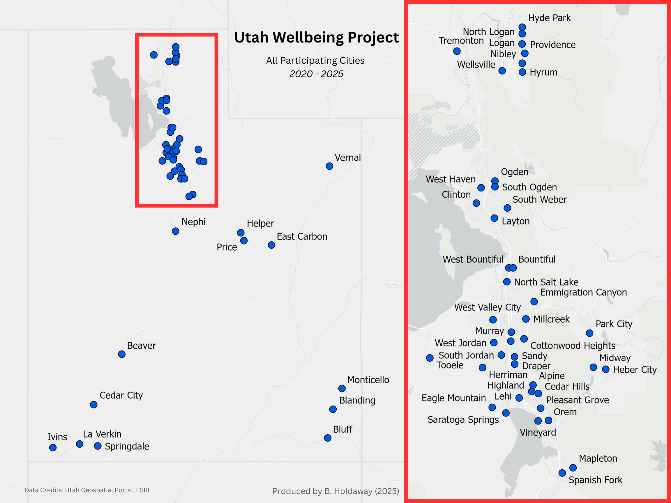 Participating 2024 Cities: Alpine, Beaver, Blanding, Bluff, Bountiful, Cedar City, Cedar Hills, Clinton, Cottonwood Heights, Delta, Draper, East Carbon, Emigration Canyon, Heber, Helper, Herriman, Hyde Park, Hyrum, Ivins, La Verkin, Layton, Lehi, Logan, Mapleton, Midvale, Midway, Millcreek, Monticello, Nephi, Nibley, North Salt Lake, Ogden, Orem, Park City, Pleasant Grove, Price, Providence, Sandy, Saratoga Springs, South Jordan, South Ogden, Spanish Fork, Springdale, Tremonton, Vernal, Vineyard, Wellsville, West Bountiful, West Haven, West Jordan, and West Valley City