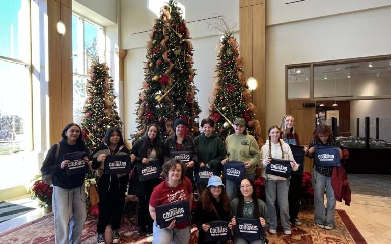 Students and trees on the BYU campus