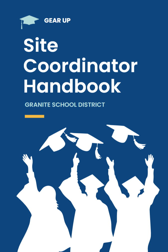 cover for cohort 6 site coordinator manual; blue cover with graphic of cheering graduates