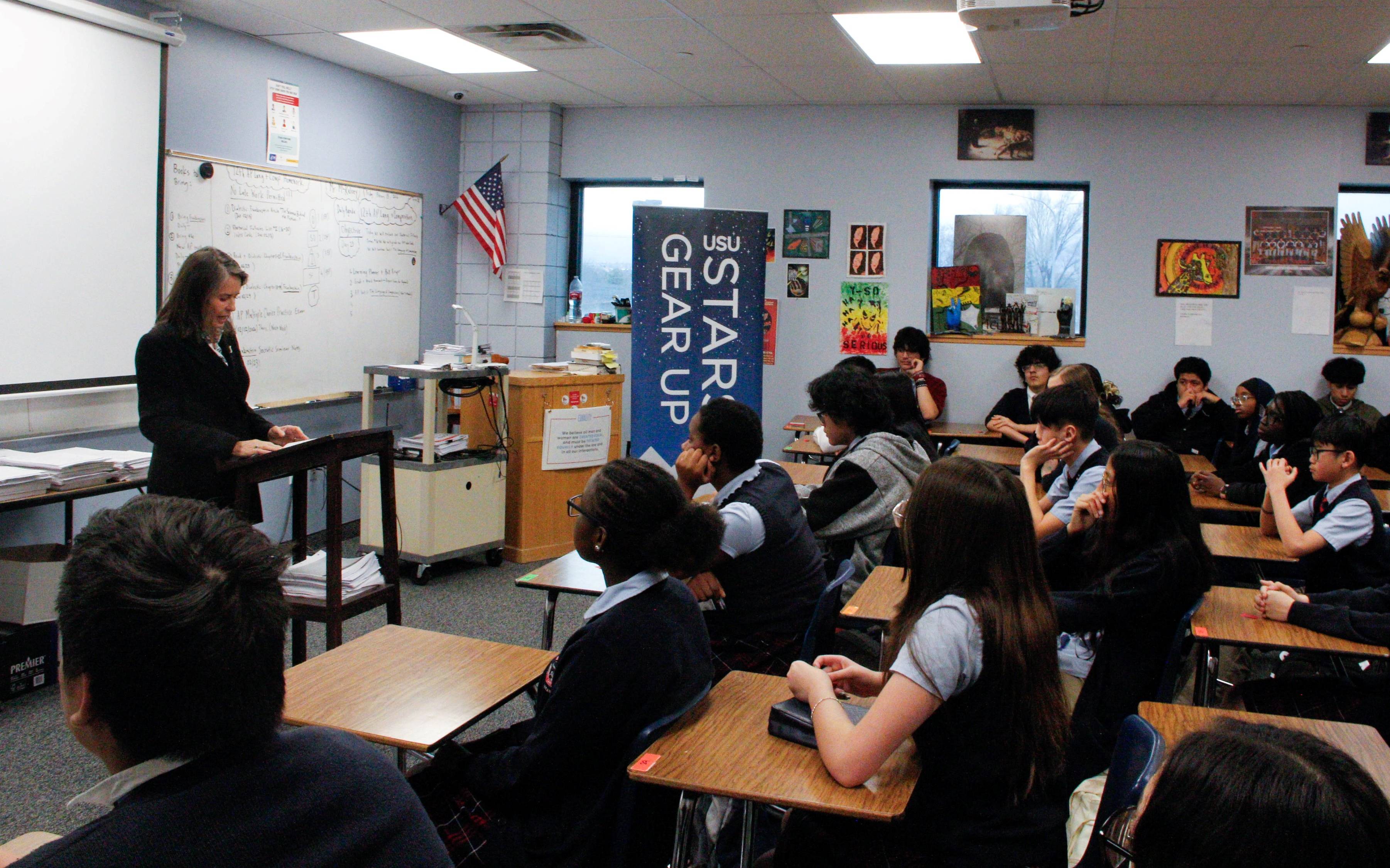 students and mayor in a classroom