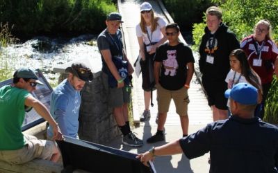 Students gathering stream data at Engineering Camp