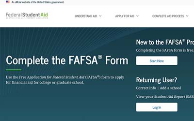 Screenshot of the FAFSA Website