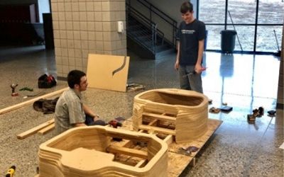 MDF parts were stacked to build a mold of the car.