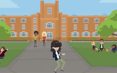 Animated character with VR goggles.
