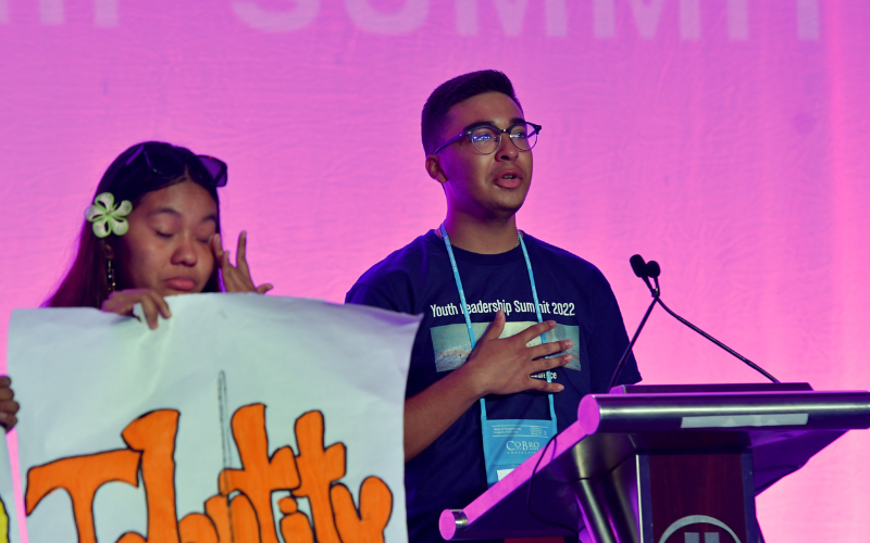 students at conference