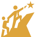 two people on a mountain pointing up at a star