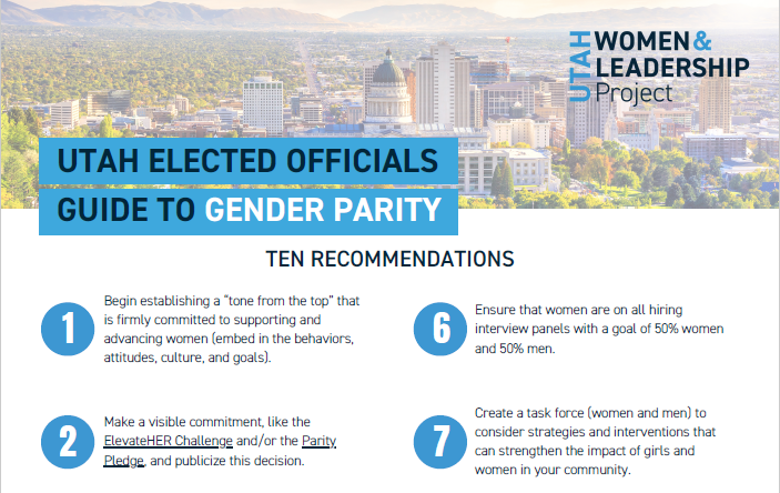 Infographic titled "Utah Elected Officials Guide to Gender Parity"