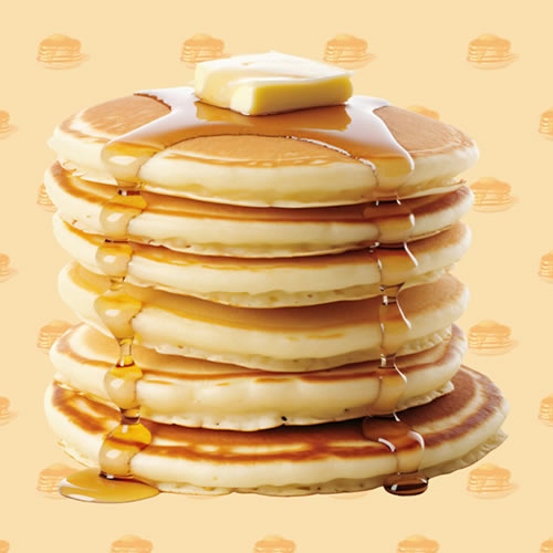 Tall stack, pancakes, butter and syrup