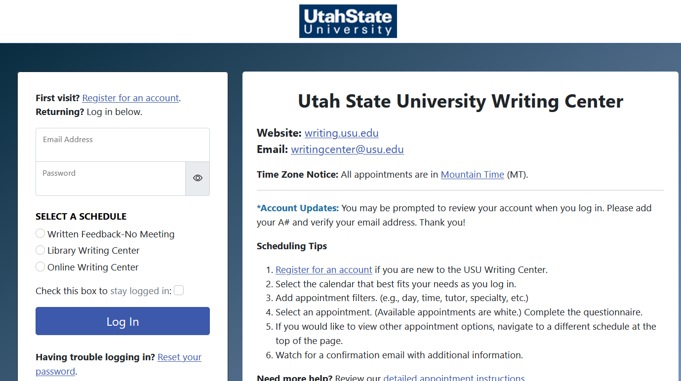Usu's wc online log-in page